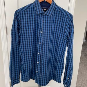 Dark Navy and Periwinkle Blue Checked Shirt